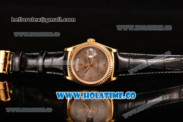 Rolex Day-Date Asia 2813/Swiss ETA 2836/Clone Rolex 3135 Automatic Yellow Gold Case with Grey Dial and Roman Numeral Markers (BP) - Click Image to Close